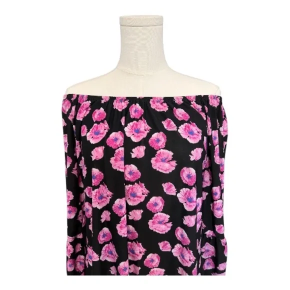 👗 EUC WEST LOOP Black Off-Shoulder Floral Bell Sleeve Dress | Size XL - Picture 2 of 6